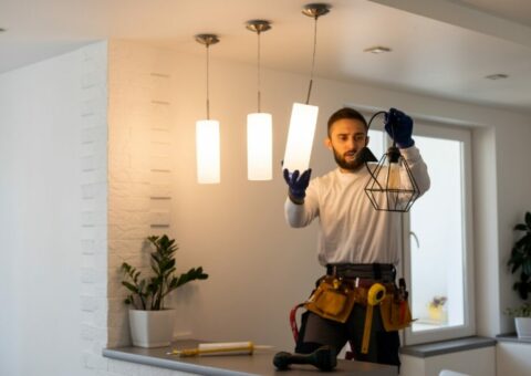 Electrician installing a LED light