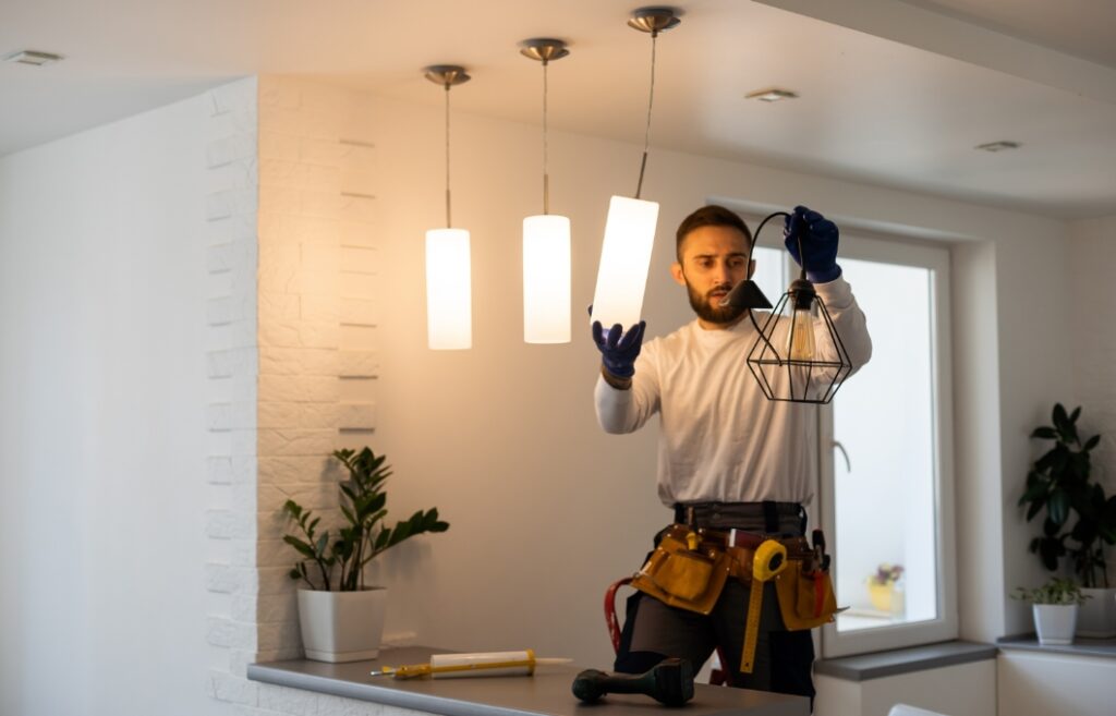 Electrician installing a LED light